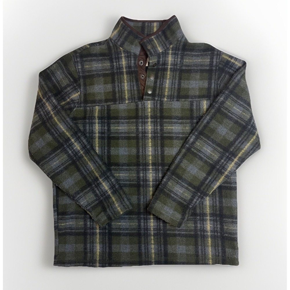 John Wayne Mens Green Flannel‎ Pullover Sweater Snap Mock Neck Size Medium